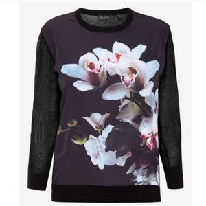 TED BAKER LONDON Floral Print Mesh Sleeve Sweater Top